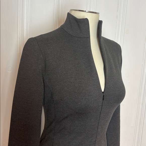 ÉDITIONS DE ROBES Charcoal Stretch Knit Dress | High Neck Zip Front | Size 2 - Picture 10 of 12